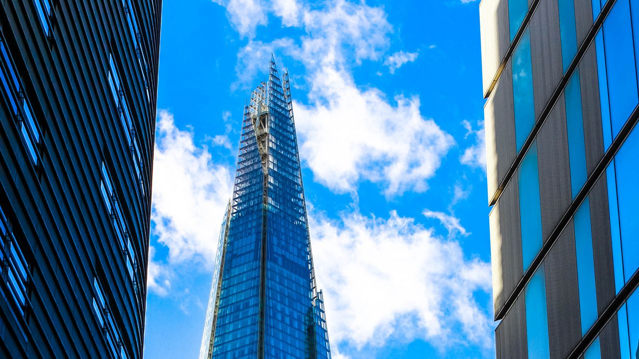 Wallpaper tower, buildings, mirror, bottom view