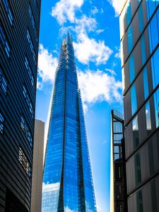 Preview wallpaper tower, buildings, mirror, bottom view