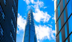 Preview wallpaper tower, buildings, mirror, bottom view