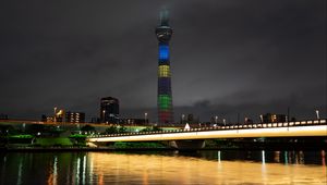 Preview wallpaper tower, buildings, night city, architecture, lights