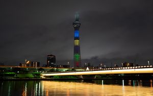 Preview wallpaper tower, buildings, night city, architecture, lights