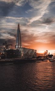 Preview wallpaper tower, buildings, river, embankment, city