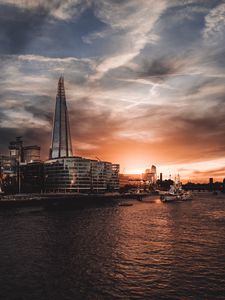 Preview wallpaper tower, buildings, river, embankment, city