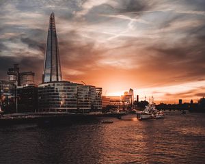 Preview wallpaper tower, buildings, river, embankment, city