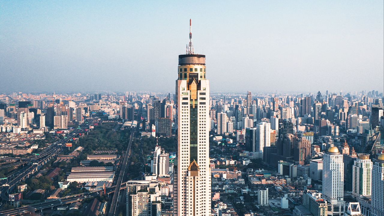 Wallpaper tower, buildings, road, city