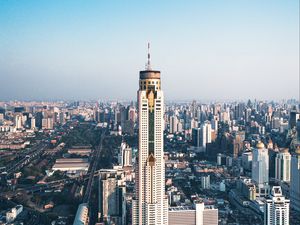 Preview wallpaper tower, buildings, road, city