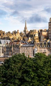 Preview wallpaper tower, buildings, roofs, architecture, trees, city