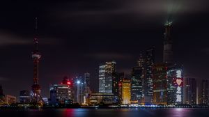 Preview wallpaper tower, buildings, sea, night, city