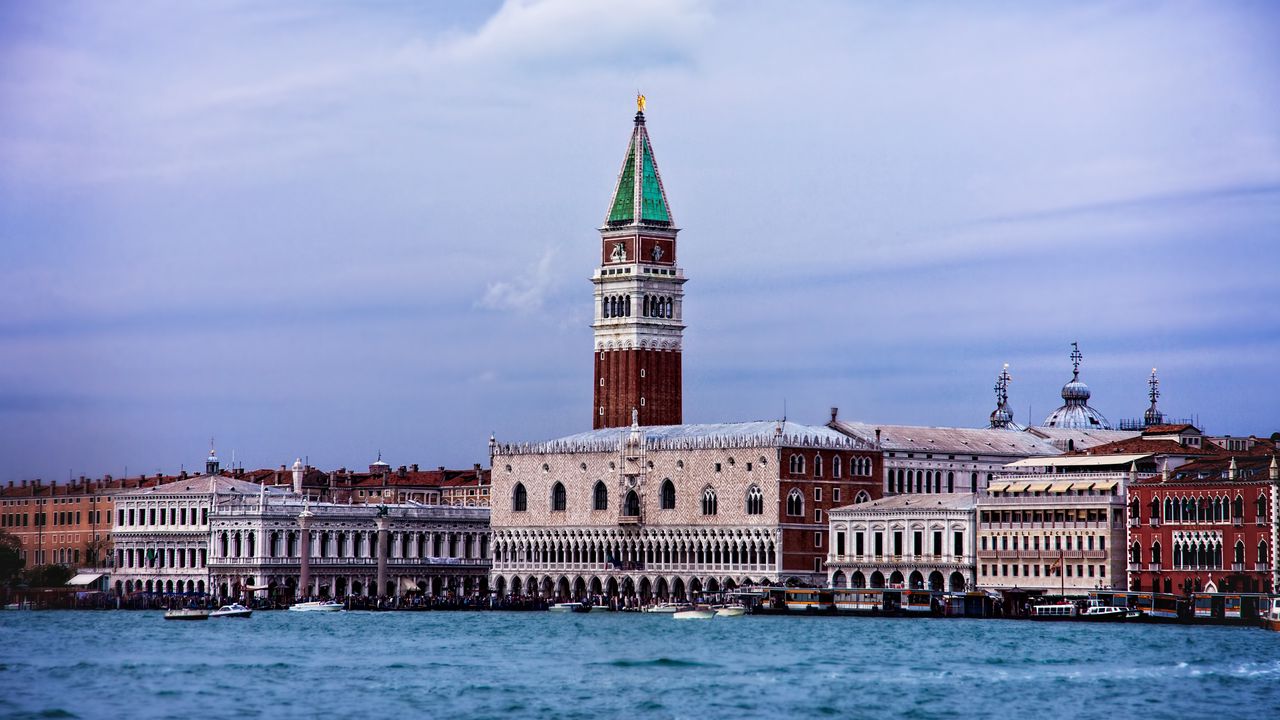 Wallpaper tower, buildings, water, city, venice