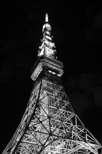 Preview wallpaper tower, bw, night, lights, design, architecture