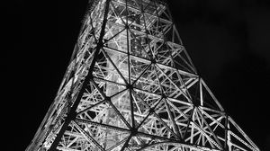 Preview wallpaper tower, bw, night, lights, design, architecture