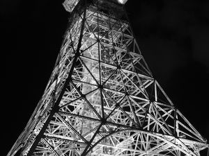 Preview wallpaper tower, bw, night, lights, design, architecture