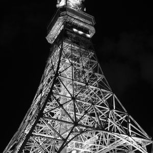 Preview wallpaper tower, bw, night, lights, design, architecture