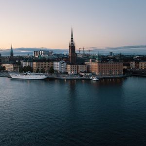 Preview wallpaper tower, chapel, buildings, river