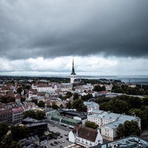 Preview wallpaper tower, chapel, city, buildings, roofs