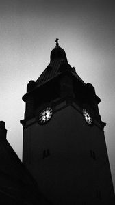 Preview wallpaper tower, chapel, clock, evening, black and white