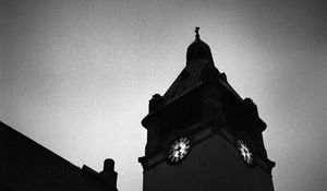 Preview wallpaper tower, chapel, clock, evening, black and white