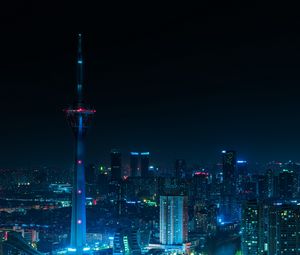 Preview wallpaper tower, city, architecture, lights, night