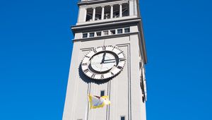 Preview wallpaper tower, clock, building, architecture, flag, city, san francisco