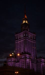 Preview wallpaper tower, clock, building, architecture, night, lights