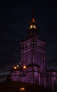 Preview wallpaper tower, clock, building, architecture, night, lights