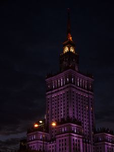Preview wallpaper tower, clock, building, architecture, night, lights
