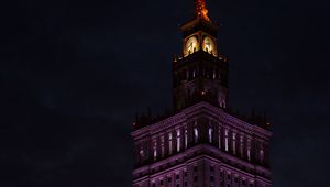 Preview wallpaper tower, clock, building, architecture, night, lights