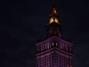 Preview wallpaper tower, clock, building, architecture, night, lights