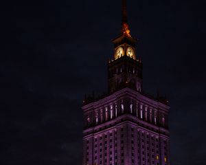 Preview wallpaper tower, clock, building, architecture, night, lights