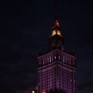 Preview wallpaper tower, clock, building, architecture, night, lights