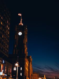 Preview wallpaper tower, clock, buildings, night, berlin, germany