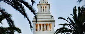 Preview wallpaper tower, clock, buildings, architecture, palm trees