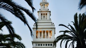 Preview wallpaper tower, clock, buildings, architecture, palm trees