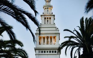 Preview wallpaper tower, clock, buildings, architecture, palm trees