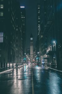 Preview wallpaper tower, clock, buildings, architecture, road, dark