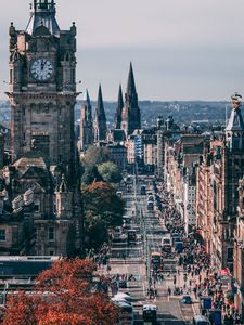 Preview wallpaper tower, clock, buildings, architecture, street, city