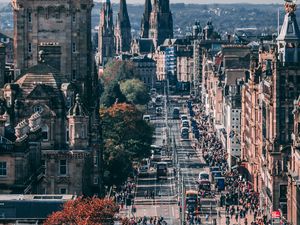 Preview wallpaper tower, clock, buildings, architecture, street, city