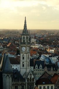 Preview wallpaper tower, clock, buildings, architecture, city, sunrise