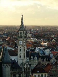 Preview wallpaper tower, clock, buildings, architecture, city, sunrise