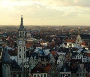 Preview wallpaper tower, clock, buildings, architecture, city, sunrise