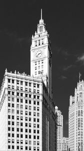 Preview wallpaper tower, clock, buildings, architecture, city, black and white