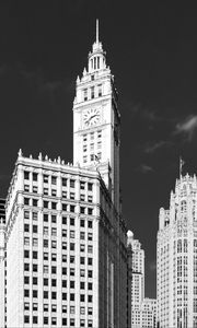 Preview wallpaper tower, clock, buildings, architecture, city, black and white