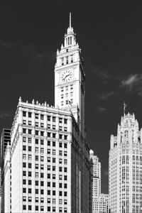 Preview wallpaper tower, clock, buildings, architecture, city, black and white