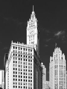 Preview wallpaper tower, clock, buildings, architecture, city, black and white