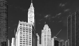 Preview wallpaper tower, clock, buildings, architecture, city, black and white