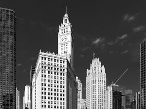 Preview wallpaper tower, clock, buildings, architecture, city, black and white