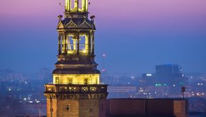 Preview wallpaper tower, clock, lights, city