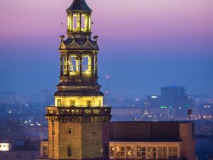 Preview wallpaper tower, clock, lights, city