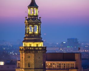 Preview wallpaper tower, clock, lights, city