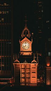 Preview wallpaper tower, clock, night, backlight, darkness
